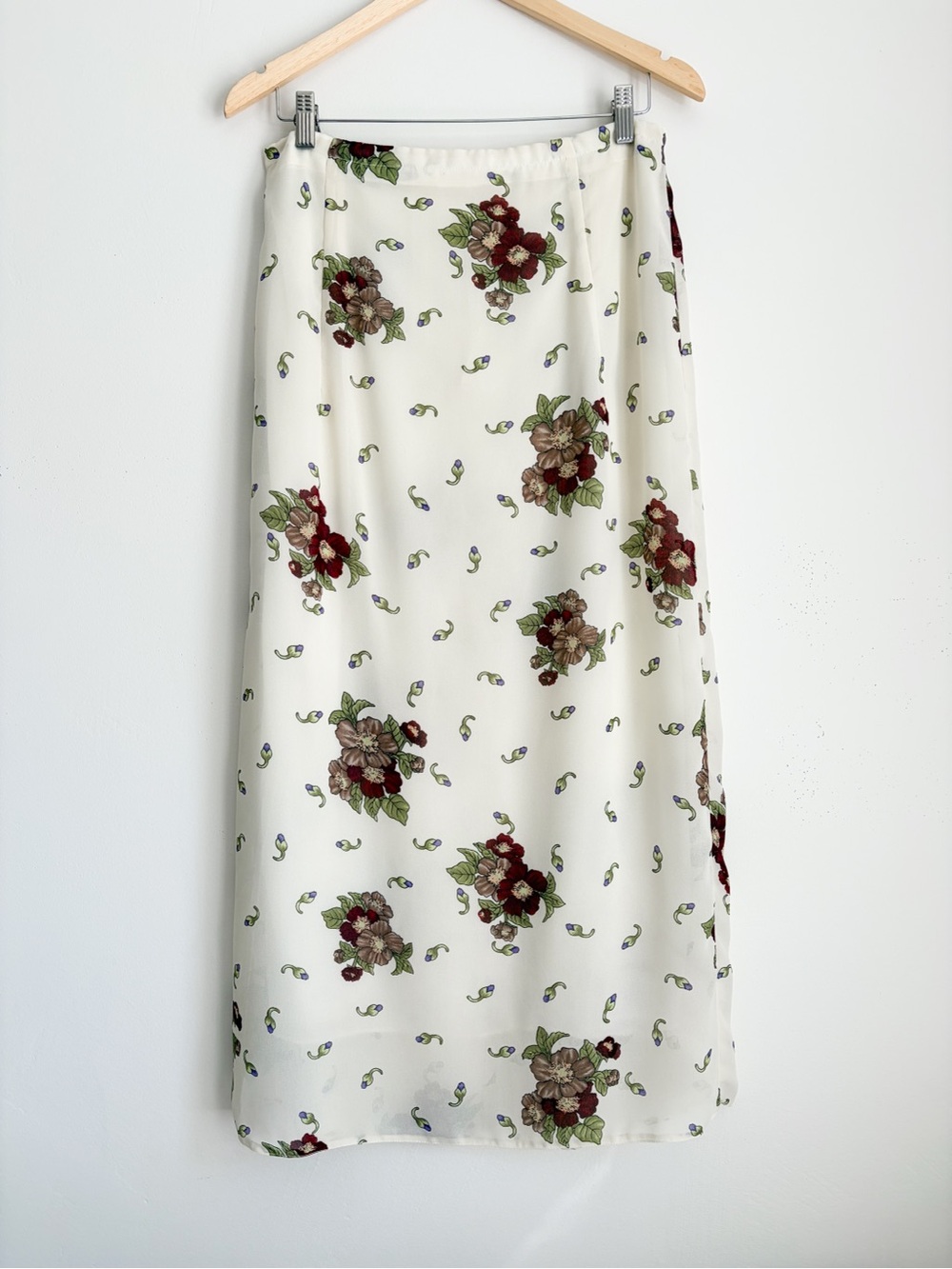 Vintage AGMIR Ivory Floral Maxi Skirt - Handcrafted in Poland - Size M (EU 40)